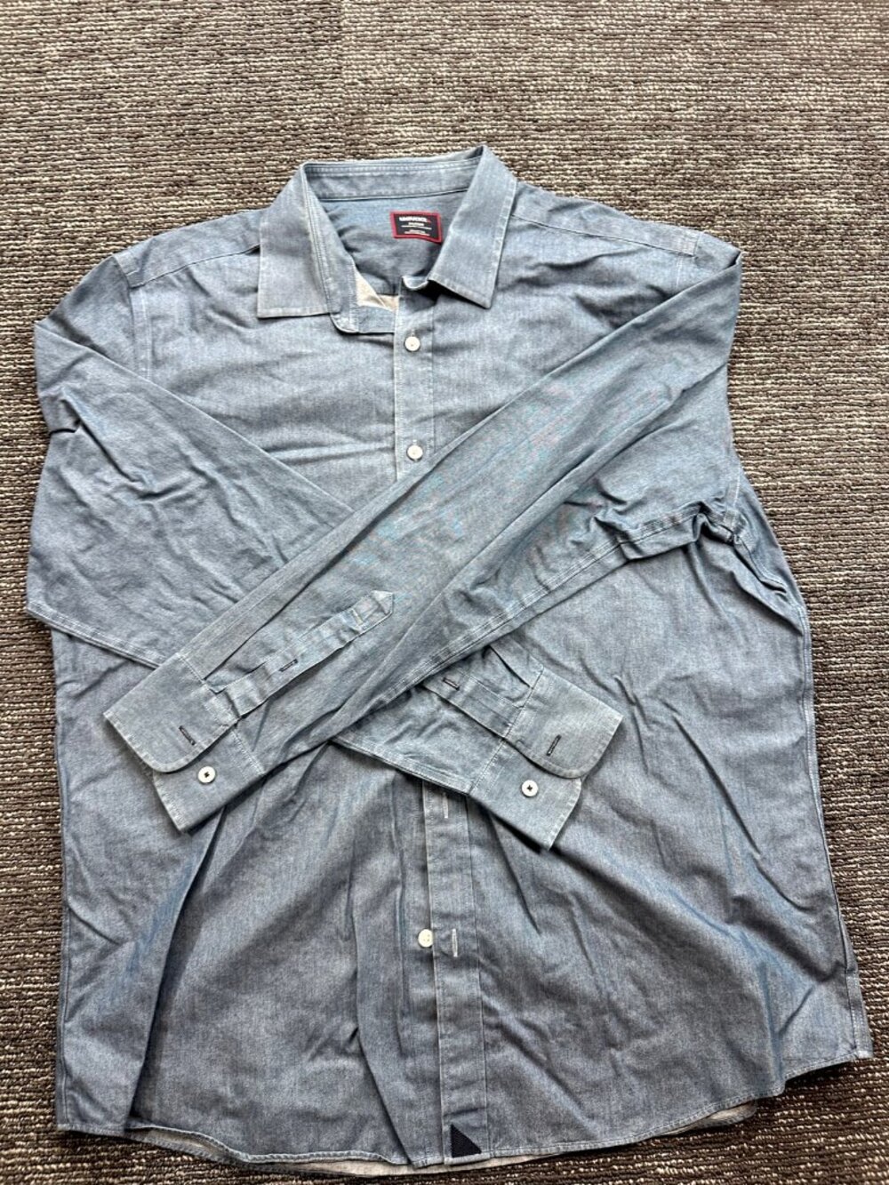 UNTUCKit Mens XL Blue Chambray Cotton Wrinkle Free Regular Fit Button Shirt